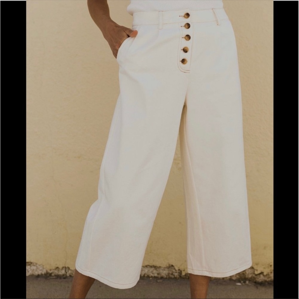 ROOLEE wide leg cropped white pants